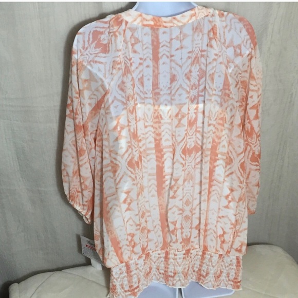 Wranglers Sheer Peach Southwest Blouse Size L - Picture 3 of 4